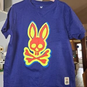 Psycho Bunny Blue and Yellow Short Sleeve Tee with Bunny Skull Design